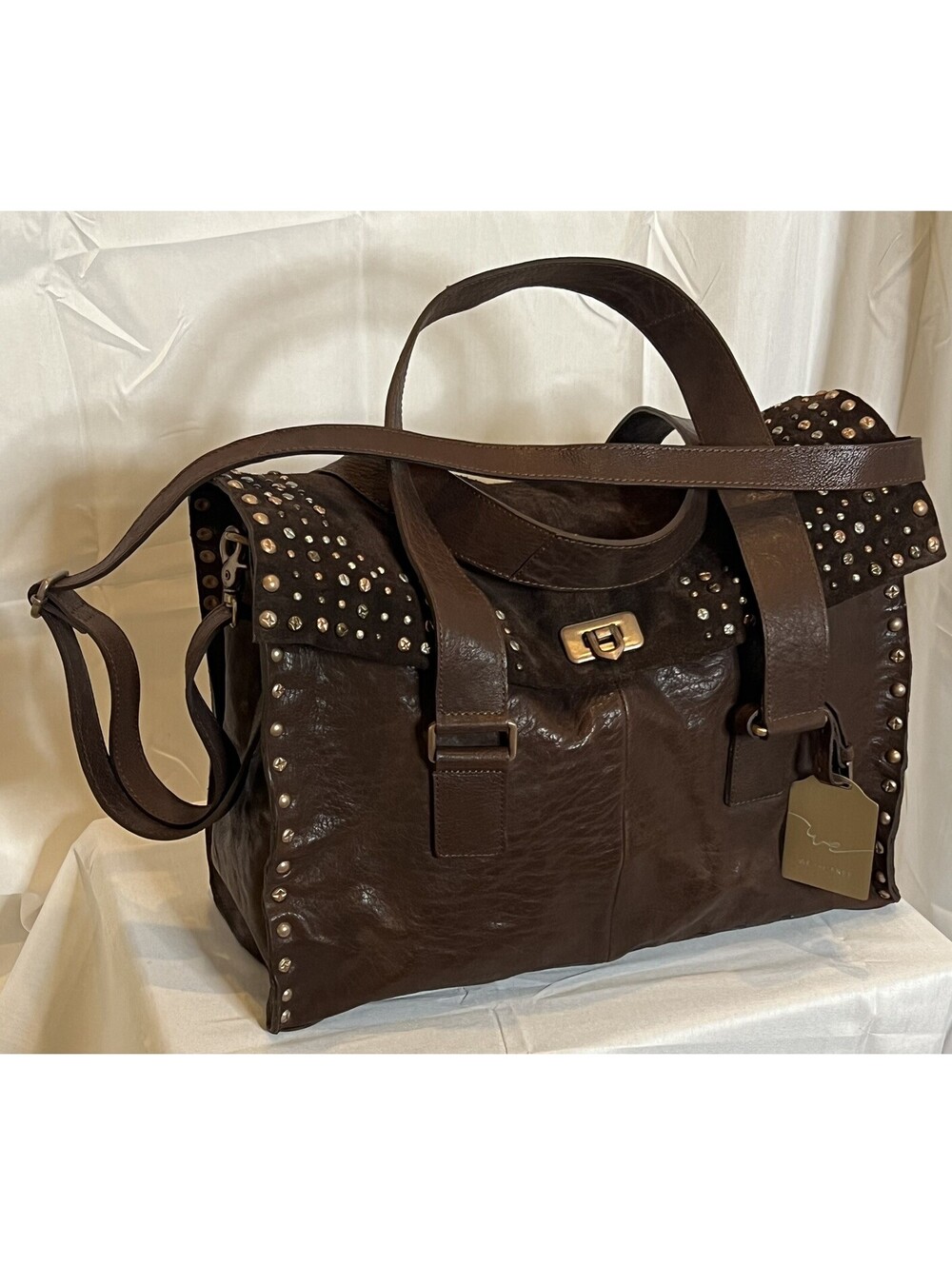 Free People We The Free Shay Stud Tote Leather Suede Espresso Brown NWOT $298 - Picture 2 of 16